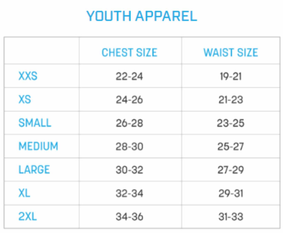 Youth Apparel Size Chart
