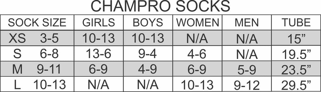SIZE CHARTS- CHAMPRO – ELITE TEAM SHOP